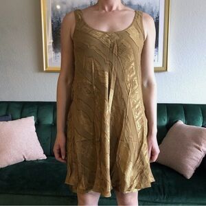 Vintage Women’s Gold Geometric Striped Sleeveless Mini Dress